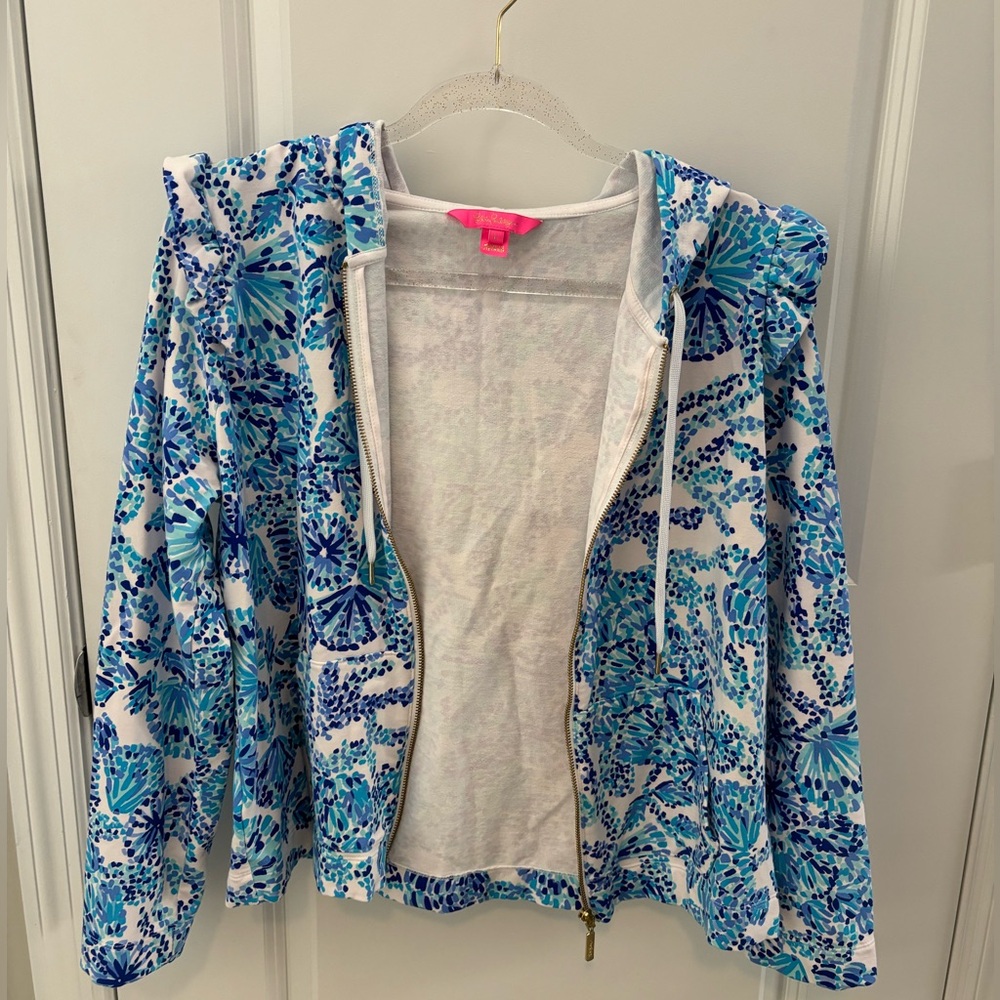 Lilly Pulitzer Audrey Zip-Up Turquoise Oasis/ Shell Me You Love Me Size L